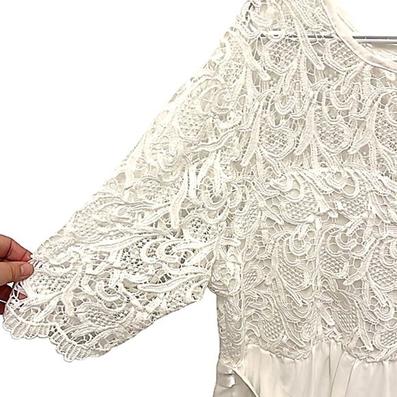 Anself White Crochet Back Zipper Sheer Panel Elbow Sleeve Draped Gown Dress 5XL - Picture 4 of 6